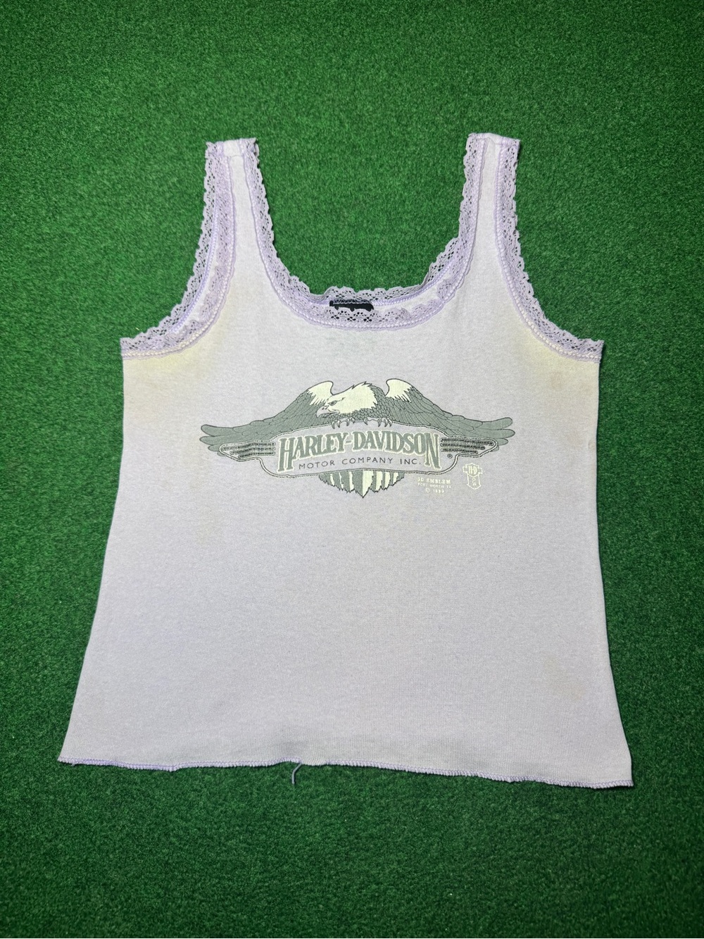 Harley Davidson 3D Emblem Med Purple Tank Top Eagle Lace Trim 80s Vintage RARE